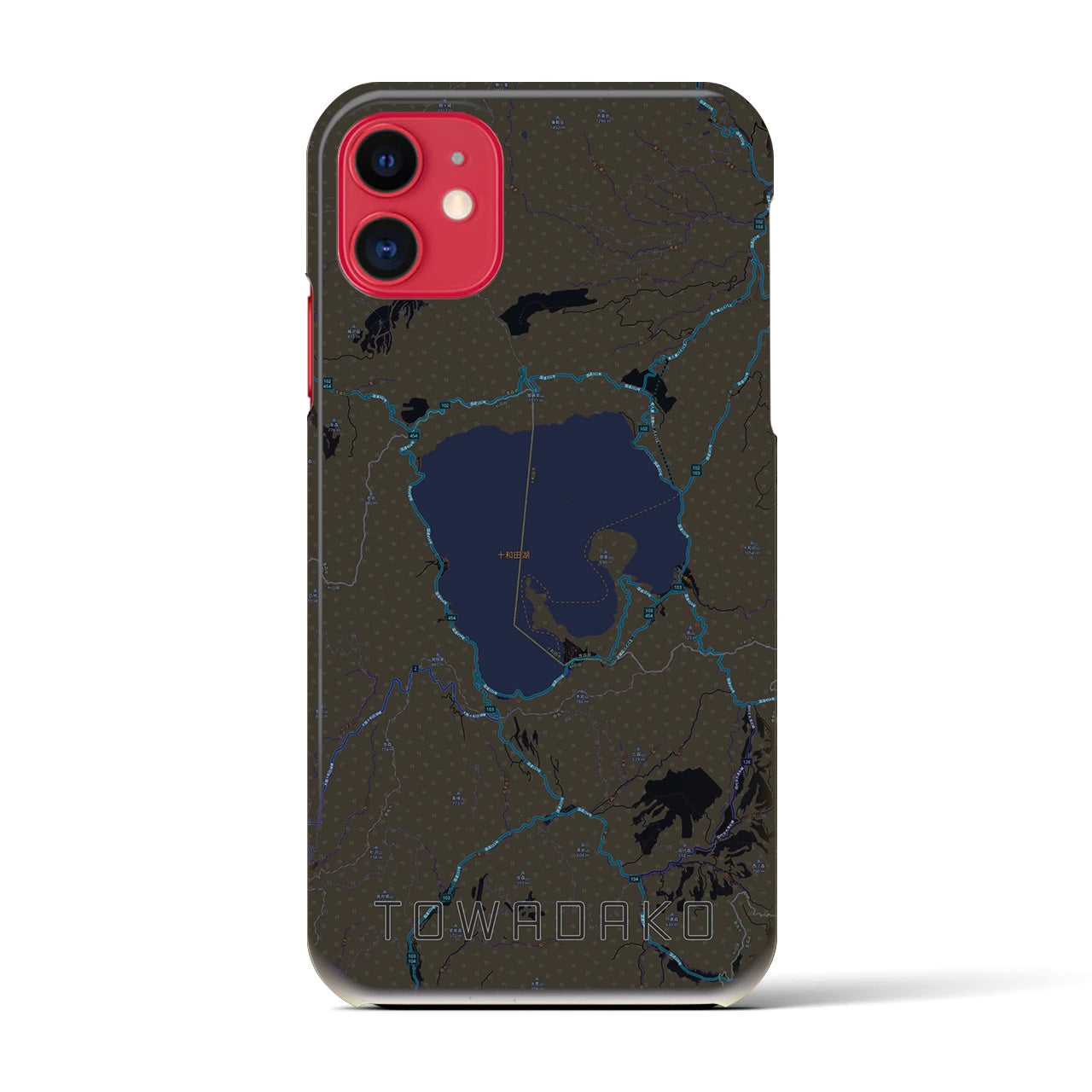 【十和田湖】地図柄iPhoneケース（バックカバータイプ・ブラック）iPhone 11 用