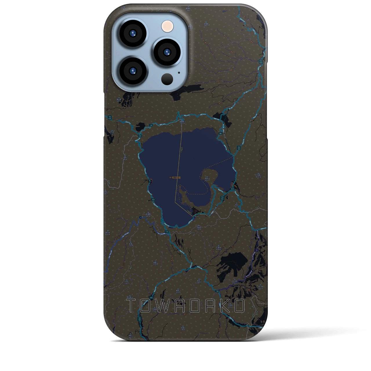 【十和田湖】地図柄iPhoneケース（バックカバータイプ・ブラック）iPhone 13 Pro Max 用