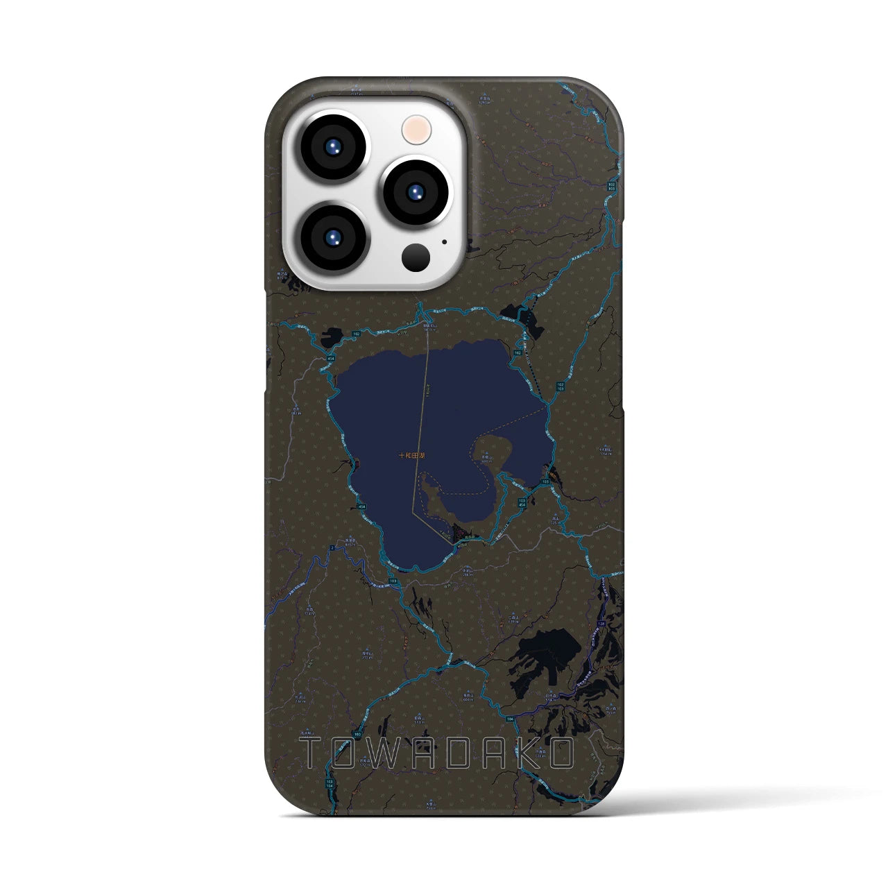 【十和田湖】地図柄iPhoneケース（バックカバータイプ・ブラック）iPhone 13 Pro 用
