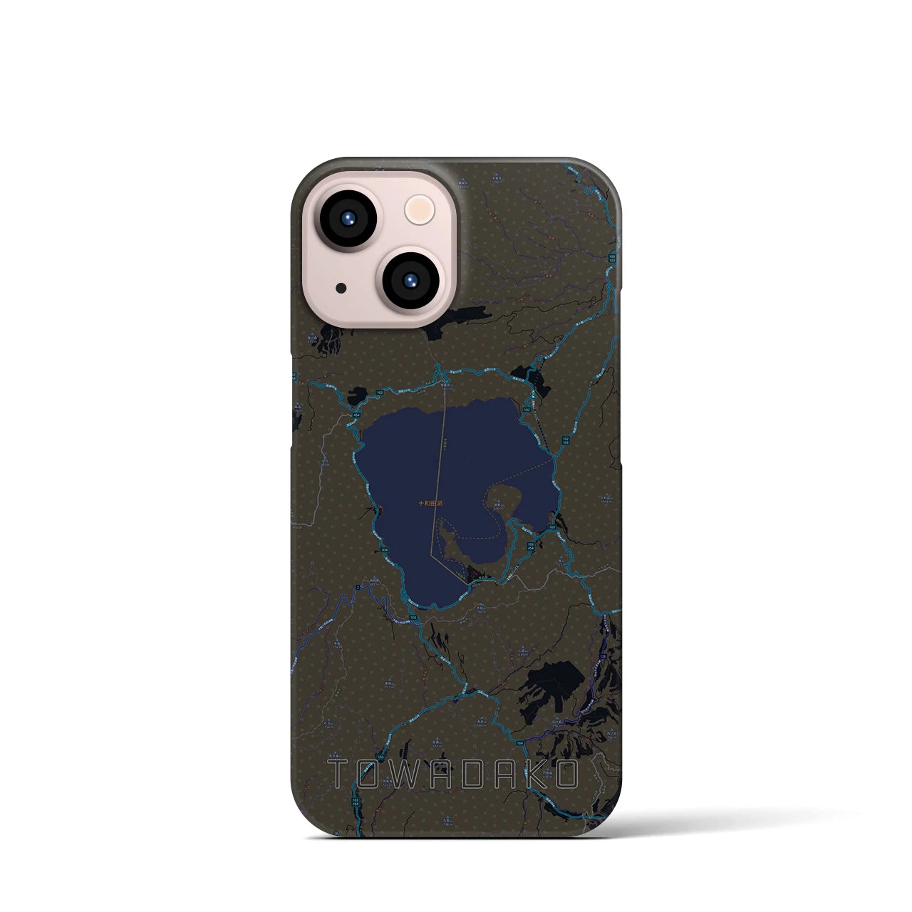 【十和田湖】地図柄iPhoneケース（バックカバータイプ・ブラック）iPhone 13 mini 用