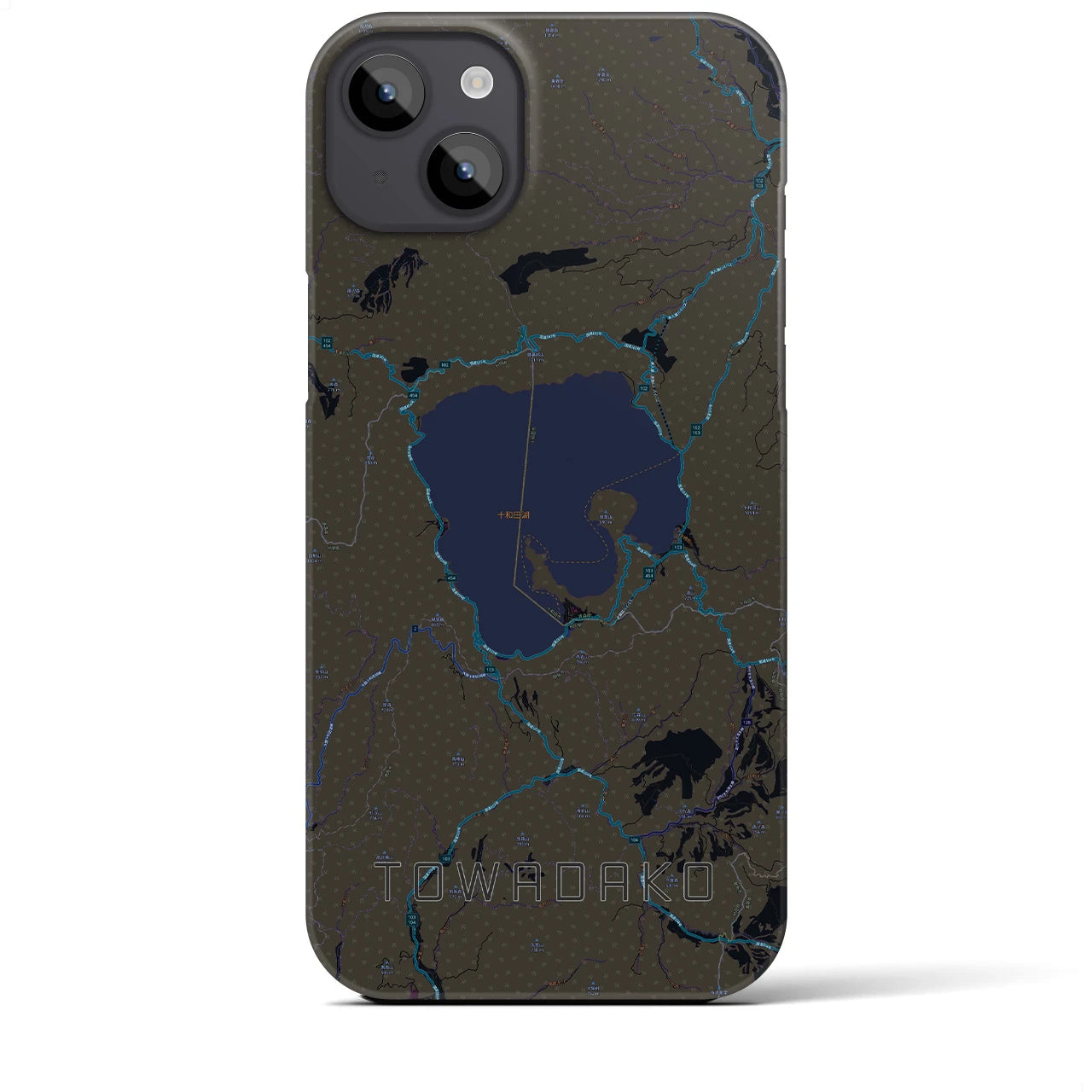 【十和田湖】地図柄iPhoneケース（バックカバータイプ・ブラック）iPhone 14 Plus 用