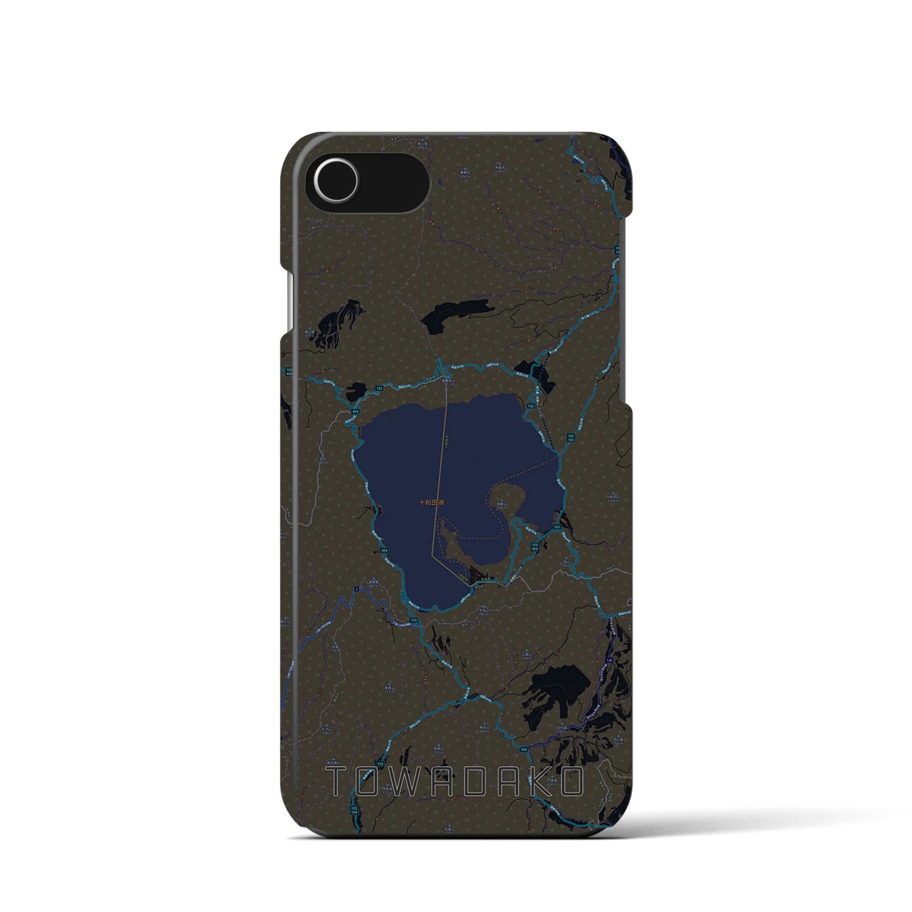 【十和田湖】地図柄iPhoneケース（バックカバータイプ・ブラック）iPhone SE（第3 / 第2世代） / 8 / 7 / 6s / 6 用