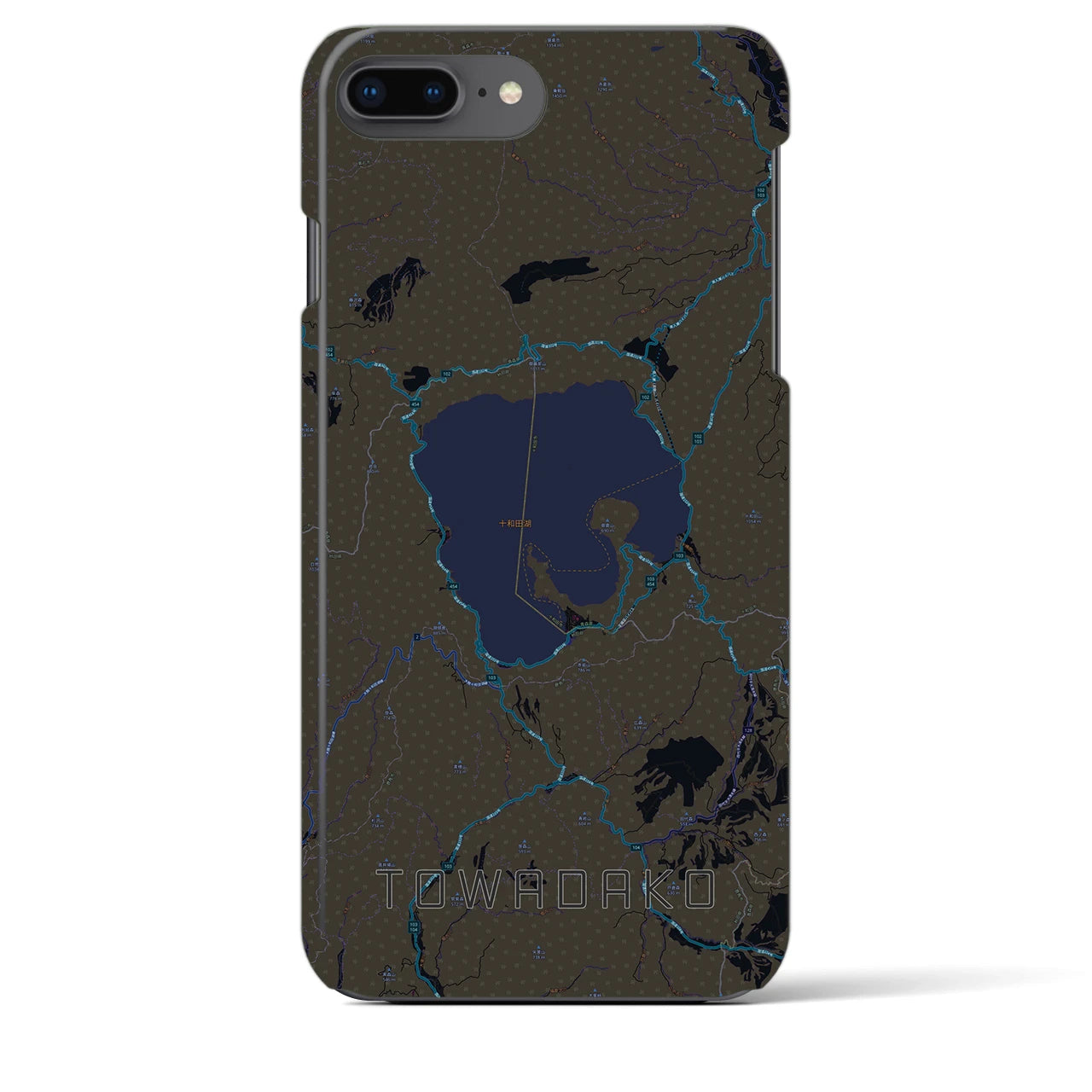 【十和田湖】地図柄iPhoneケース（バックカバータイプ・ブラック）iPhone 8Plus /7Plus / 6sPlus / 6Plus 用
