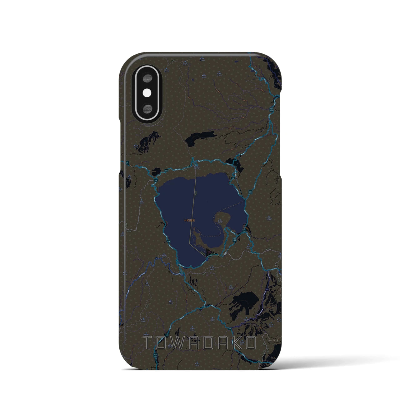 【十和田湖】地図柄iPhoneケース（バックカバータイプ・ブラック）iPhone XS / X 用