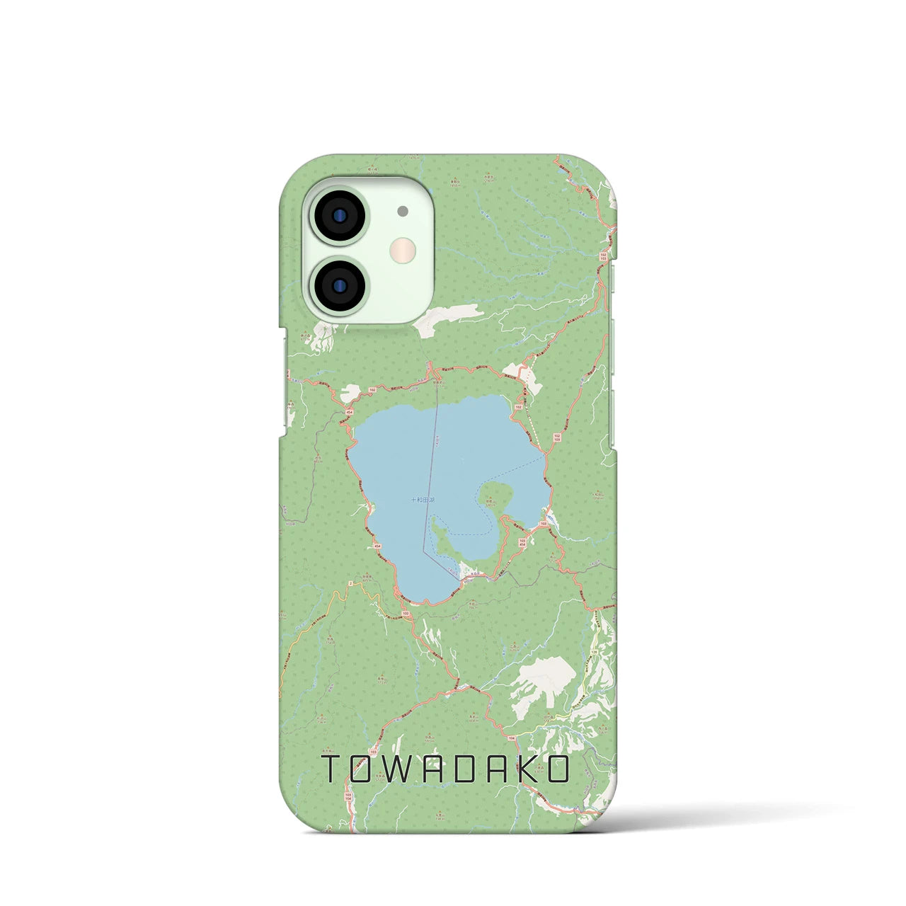 【十和田湖】地図柄iPhoneケース（バックカバータイプ・ナチュラル）iPhone 12 mini 用