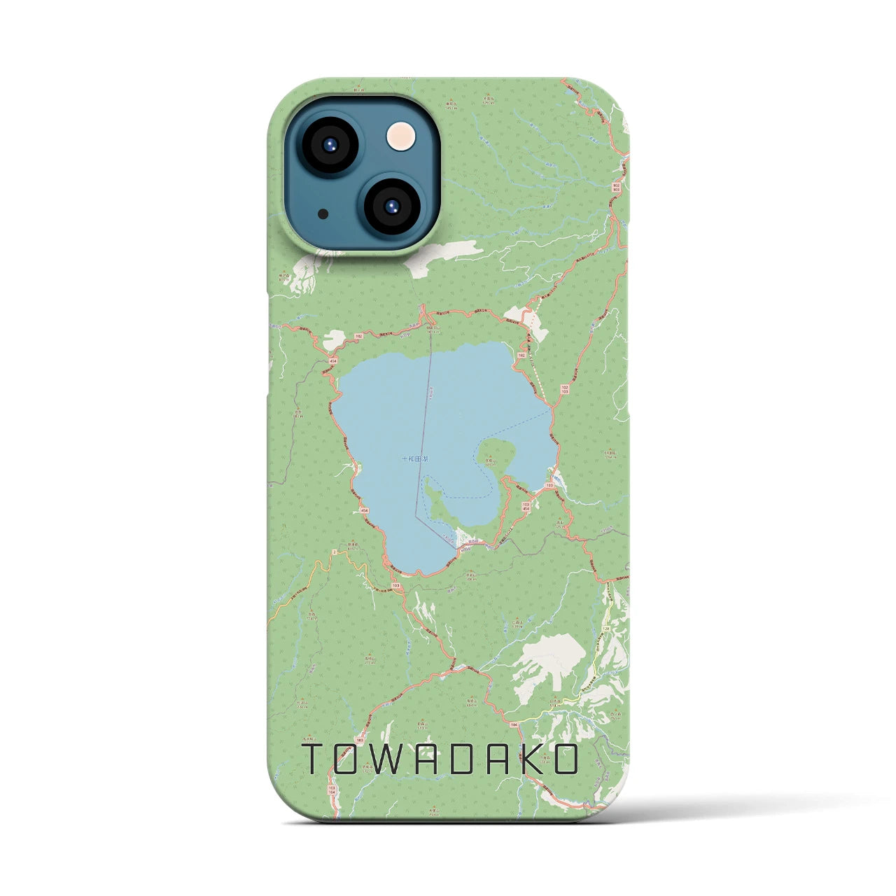 【十和田湖】地図柄iPhoneケース（バックカバータイプ・ナチュラル）iPhone 13 用