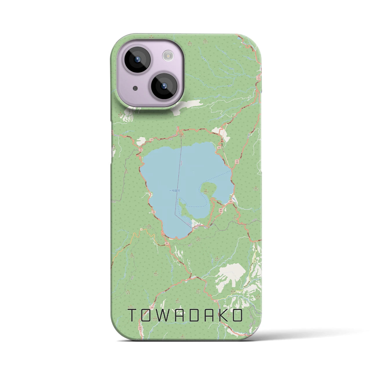 【十和田湖】地図柄iPhoneケース（バックカバータイプ・ナチュラル）iPhone 14 用