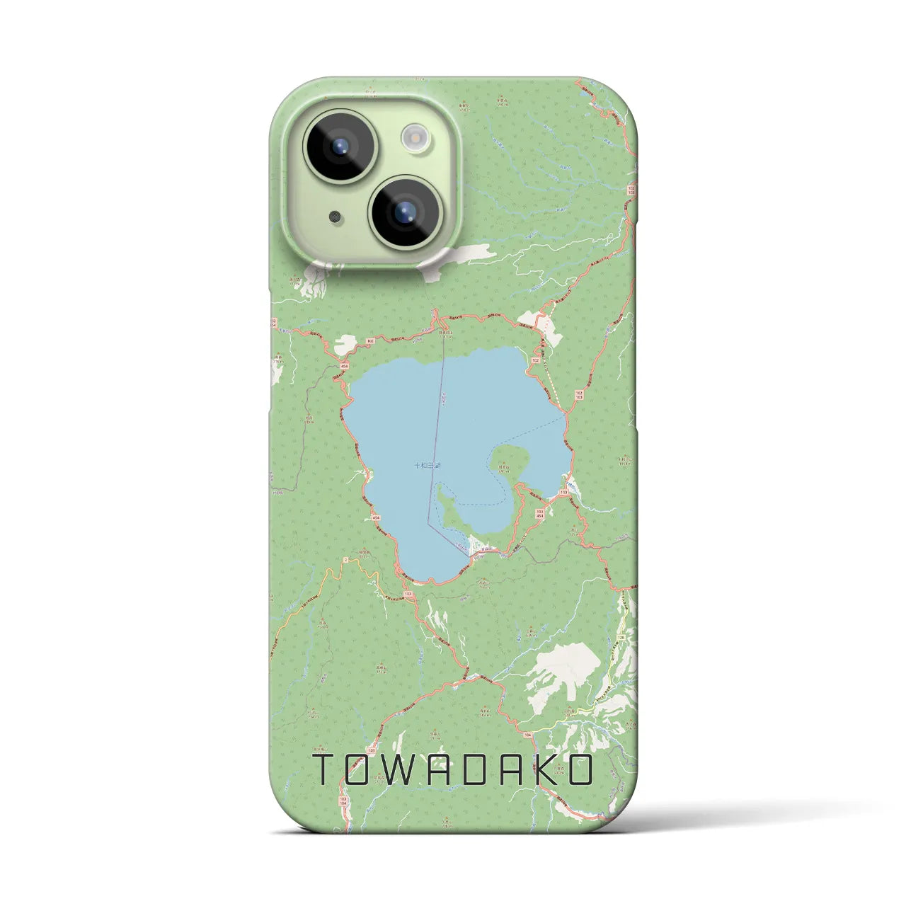 【十和田湖】地図柄iPhoneケース（バックカバータイプ・ナチュラル）iPhone 15 用