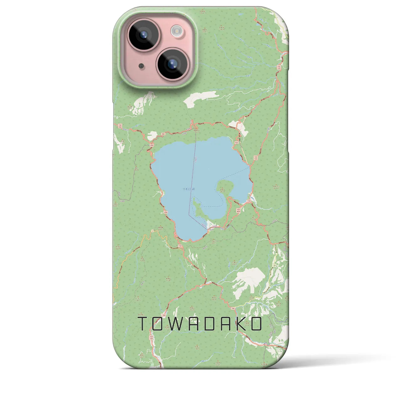 【十和田湖】地図柄iPhoneケース（バックカバータイプ・ナチュラル）iPhone 15 Plus 用