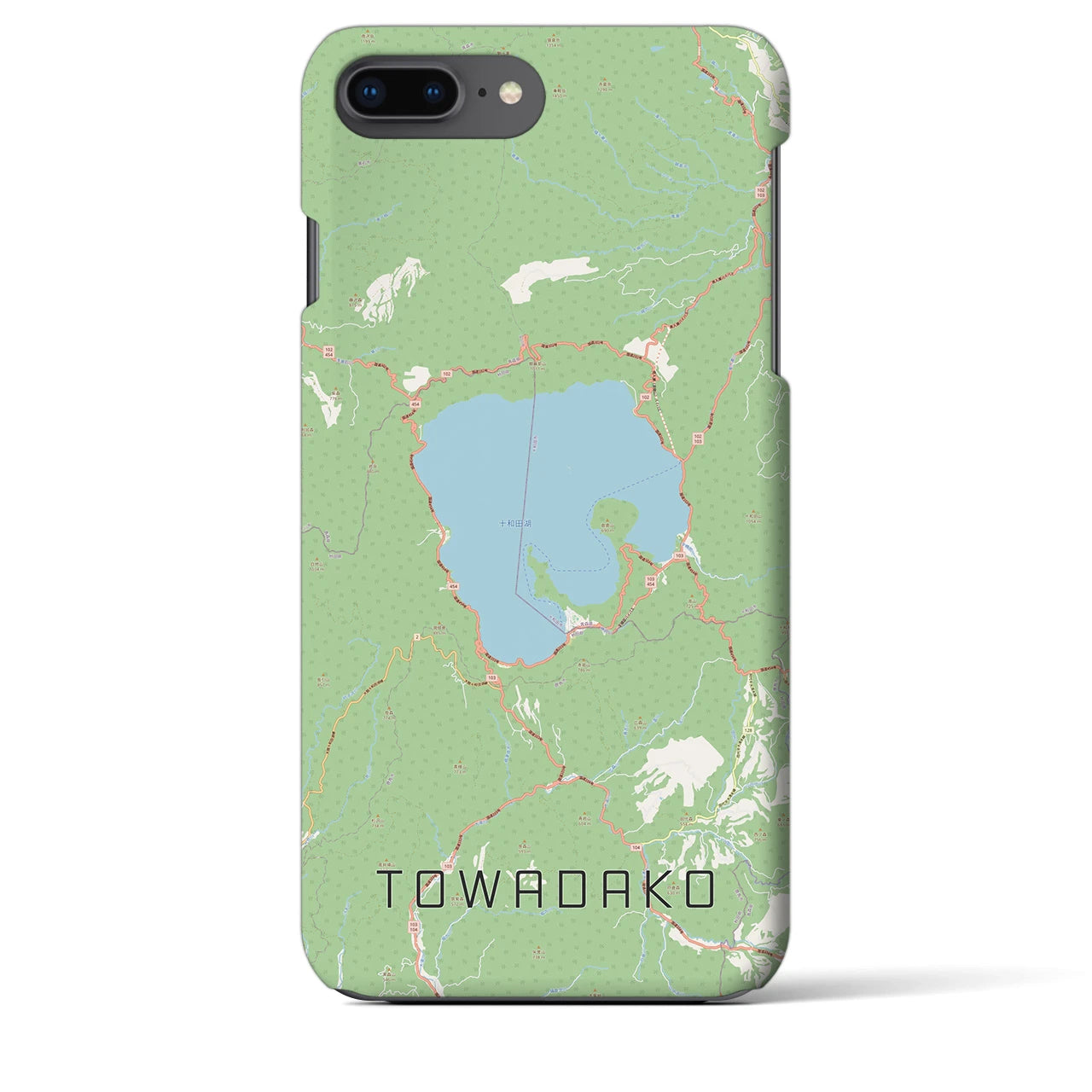 【十和田湖】地図柄iPhoneケース（バックカバータイプ・ナチュラル）iPhone 8Plus /7Plus / 6sPlus / 6Plus 用