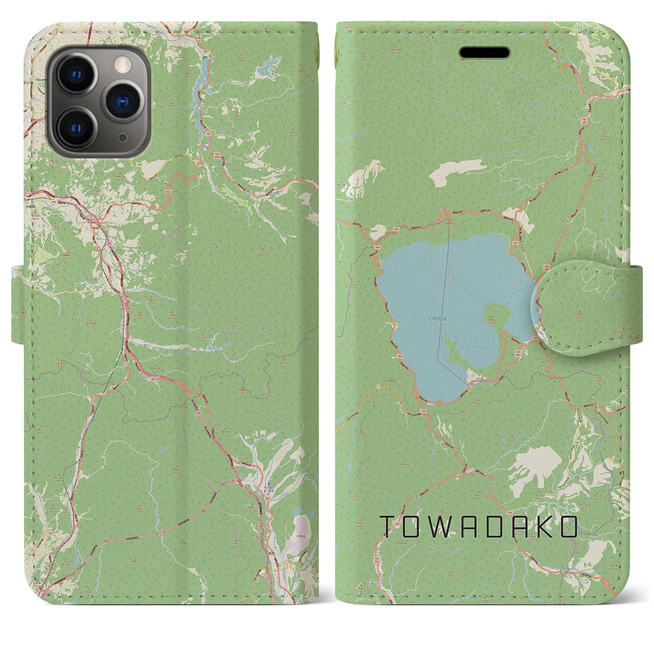 【十和田湖】地図柄iPhoneケース（手帳両面タイプ・ナチュラル）iPhone 11 Pro Max 用