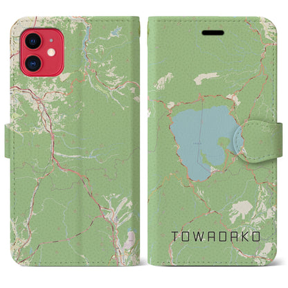 【十和田湖（青森県）】地図柄iPhoneケース（手帳タイプ）ナチュラル・iPhone 11 用