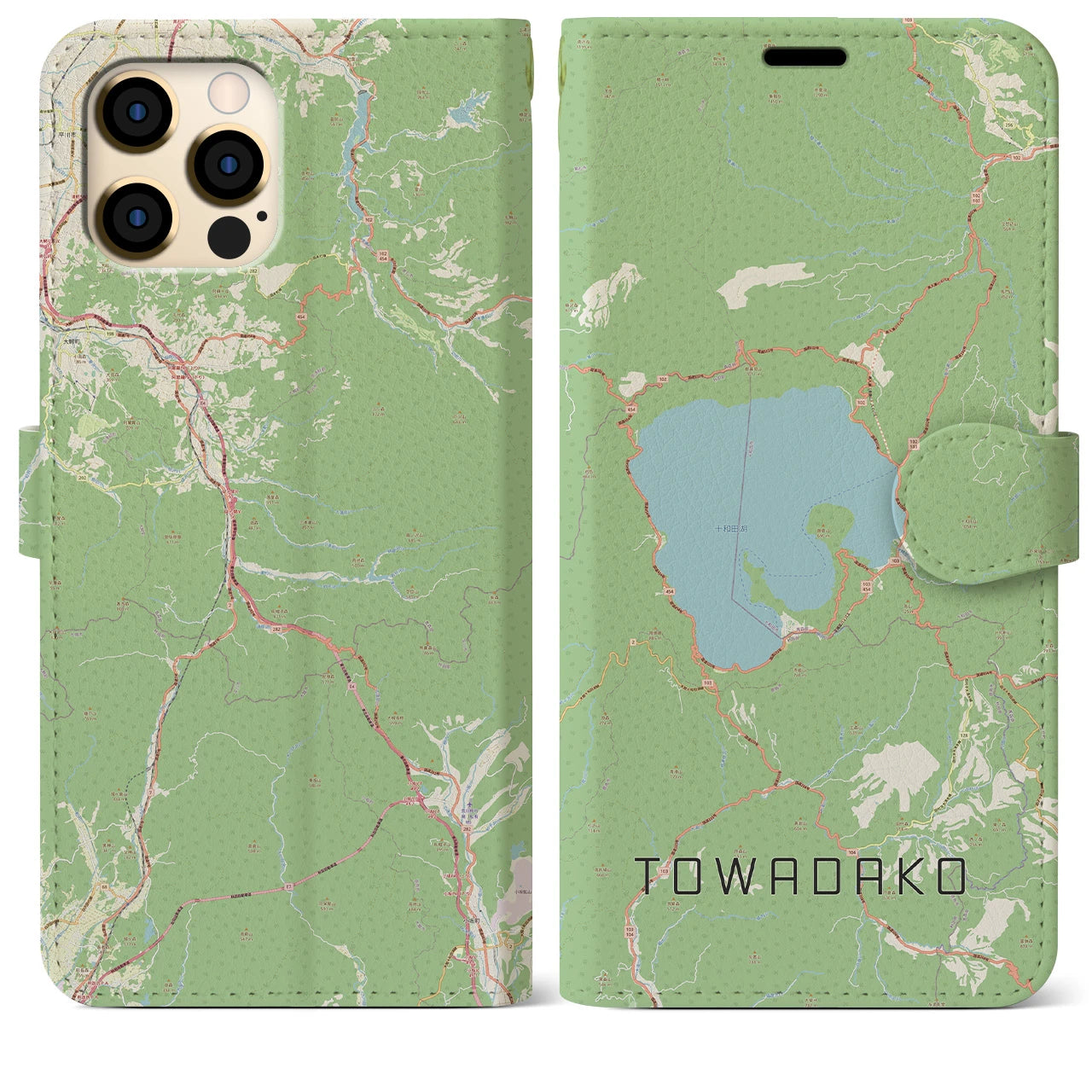 【十和田湖】地図柄iPhoneケース（手帳両面タイプ・ナチュラル）iPhone 12 Pro Max 用