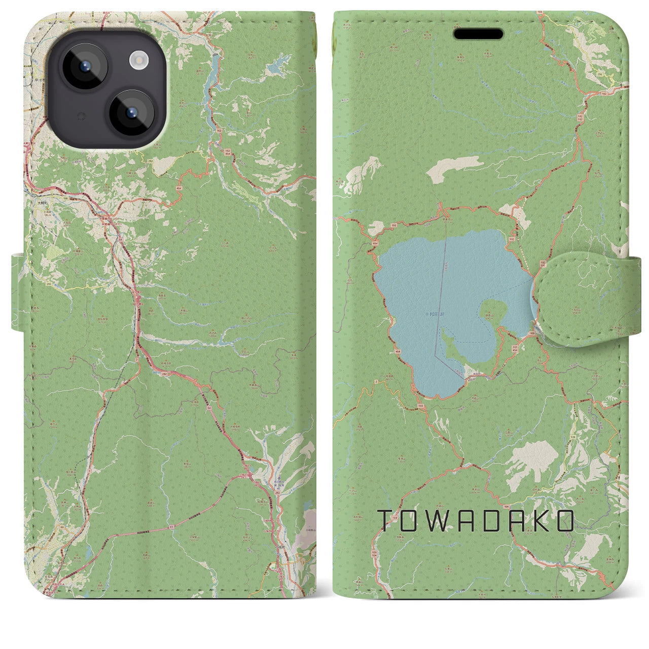 【十和田湖】地図柄iPhoneケース（手帳両面タイプ・ナチュラル）iPhone 14 Plus 用