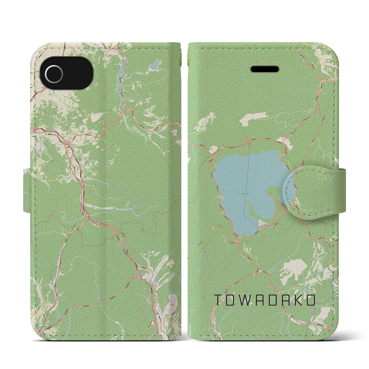 【十和田湖】地図柄iPhoneケース（手帳両面タイプ・ナチュラル）iPhone SE（第3 / 第2世代） / 8 / 7 / 6s / 6 用
