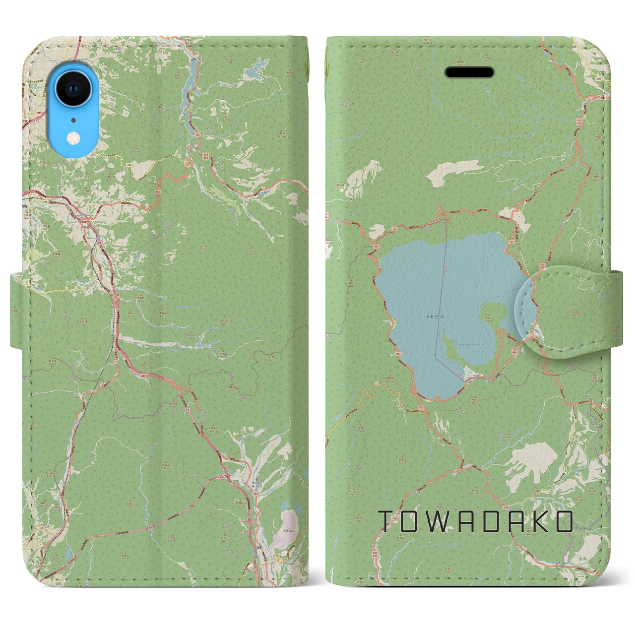【十和田湖】地図柄iPhoneケース（手帳両面タイプ・ナチュラル）iPhone XR 用