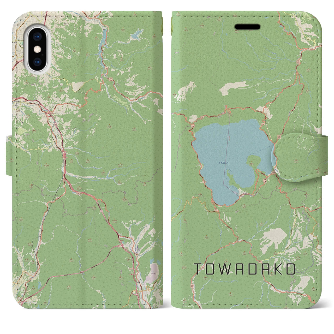 【十和田湖】地図柄iPhoneケース（手帳両面タイプ・ナチュラル）iPhone XS Max 用