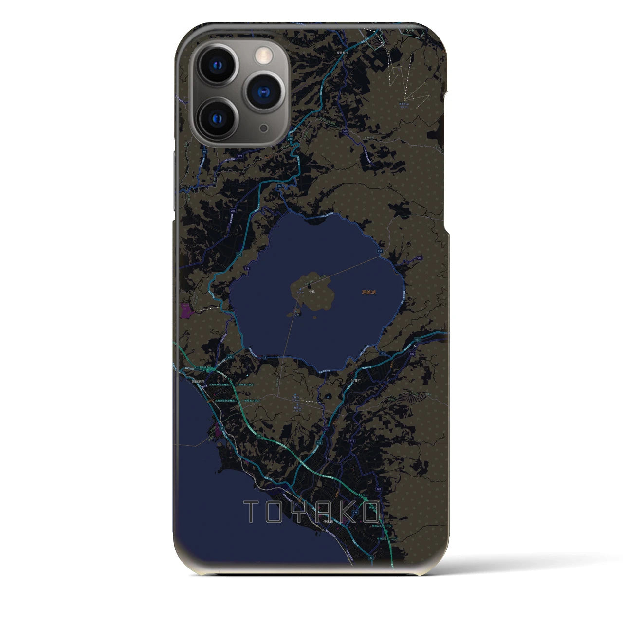 【洞爺湖】地図柄iPhoneケース（バックカバータイプ・ブラック）iPhone 11 Pro Max 用