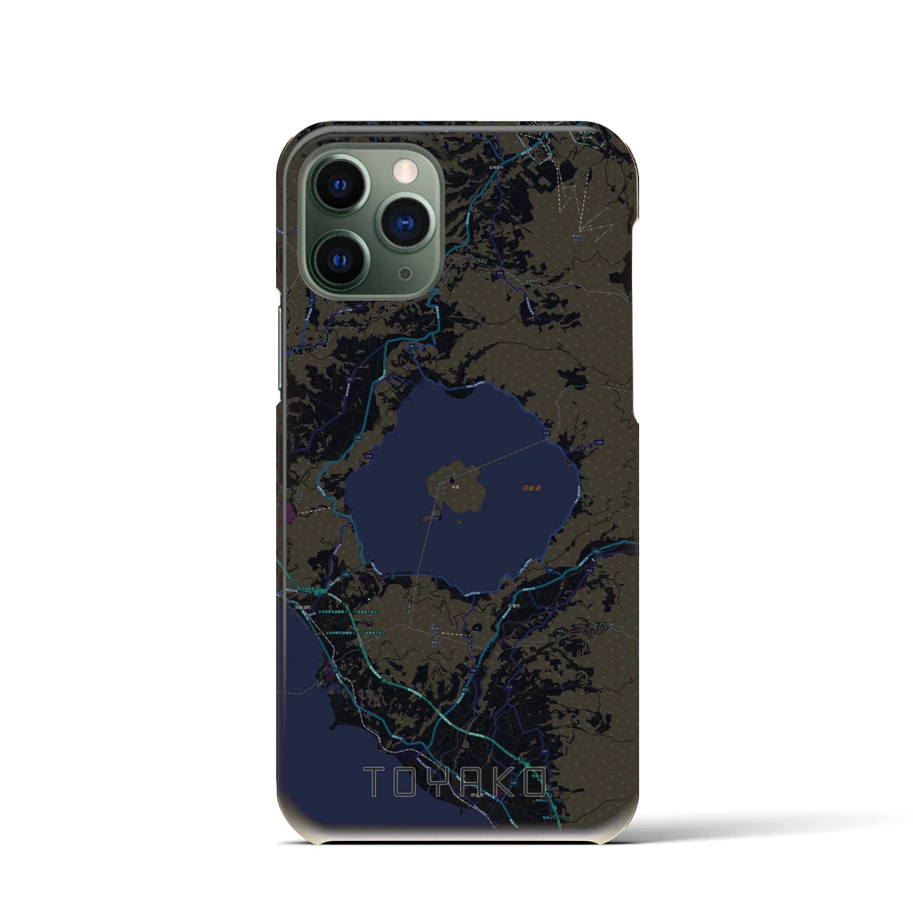 【洞爺湖】地図柄iPhoneケース（バックカバータイプ・ブラック）iPhone 11 Pro 用