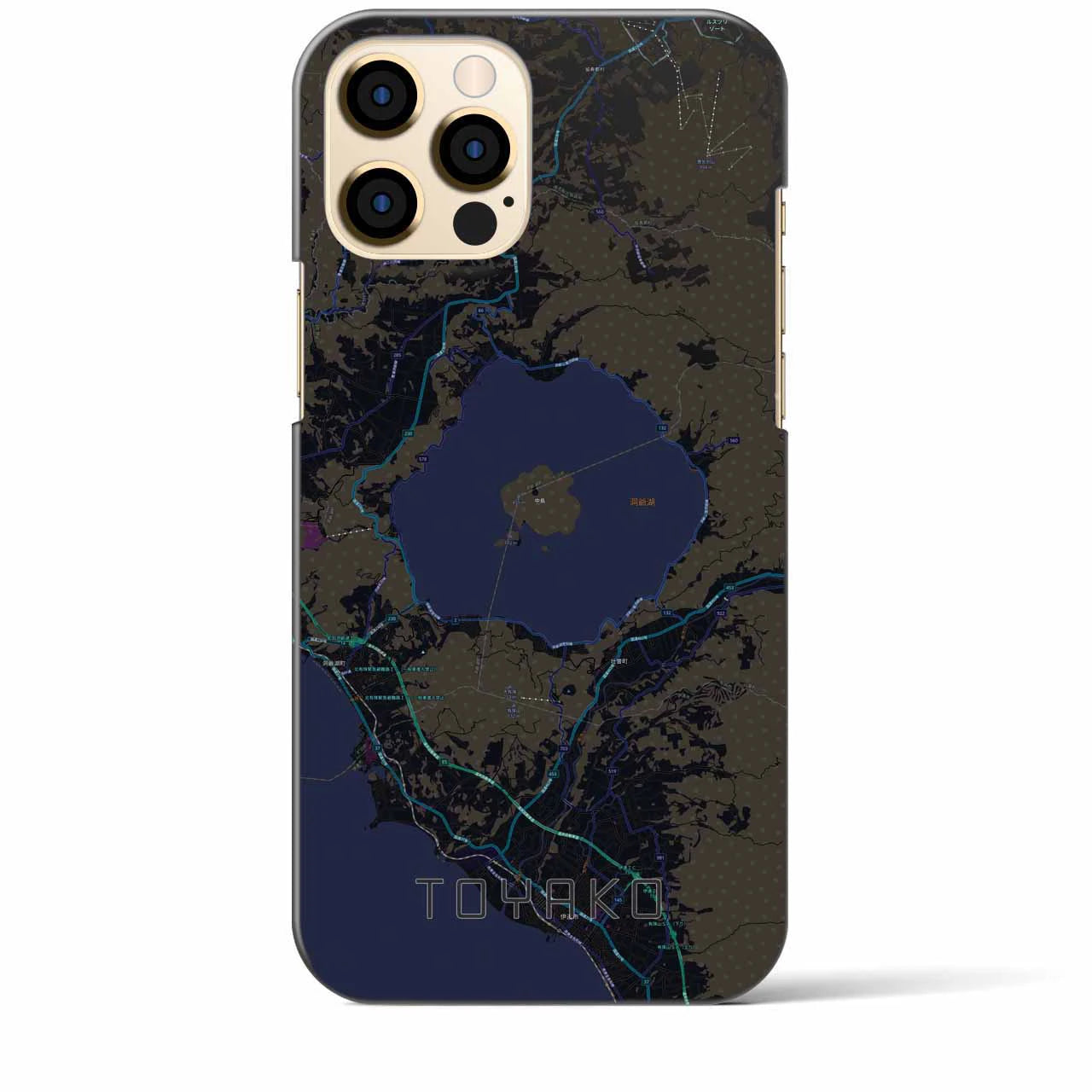 【洞爺湖】地図柄iPhoneケース（バックカバータイプ・ブラック）iPhone 12 Pro Max 用
