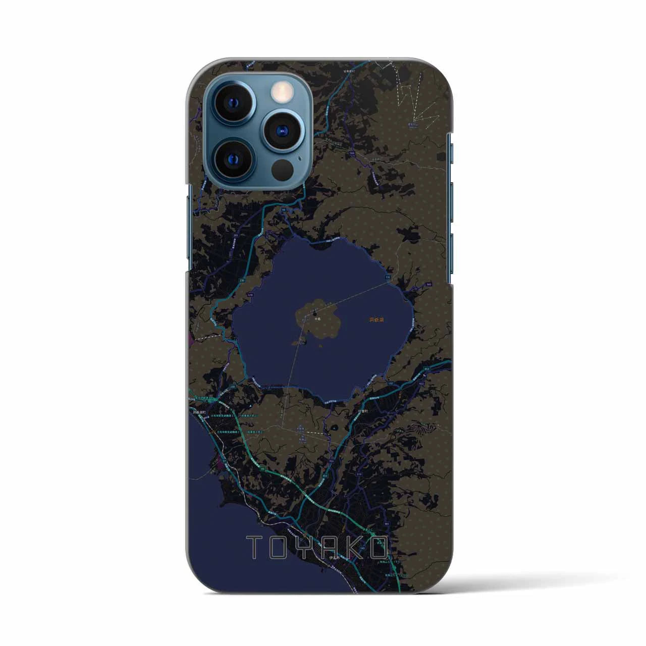 【洞爺湖】地図柄iPhoneケース（バックカバータイプ・ブラック）iPhone 12 / 12 Pro 用