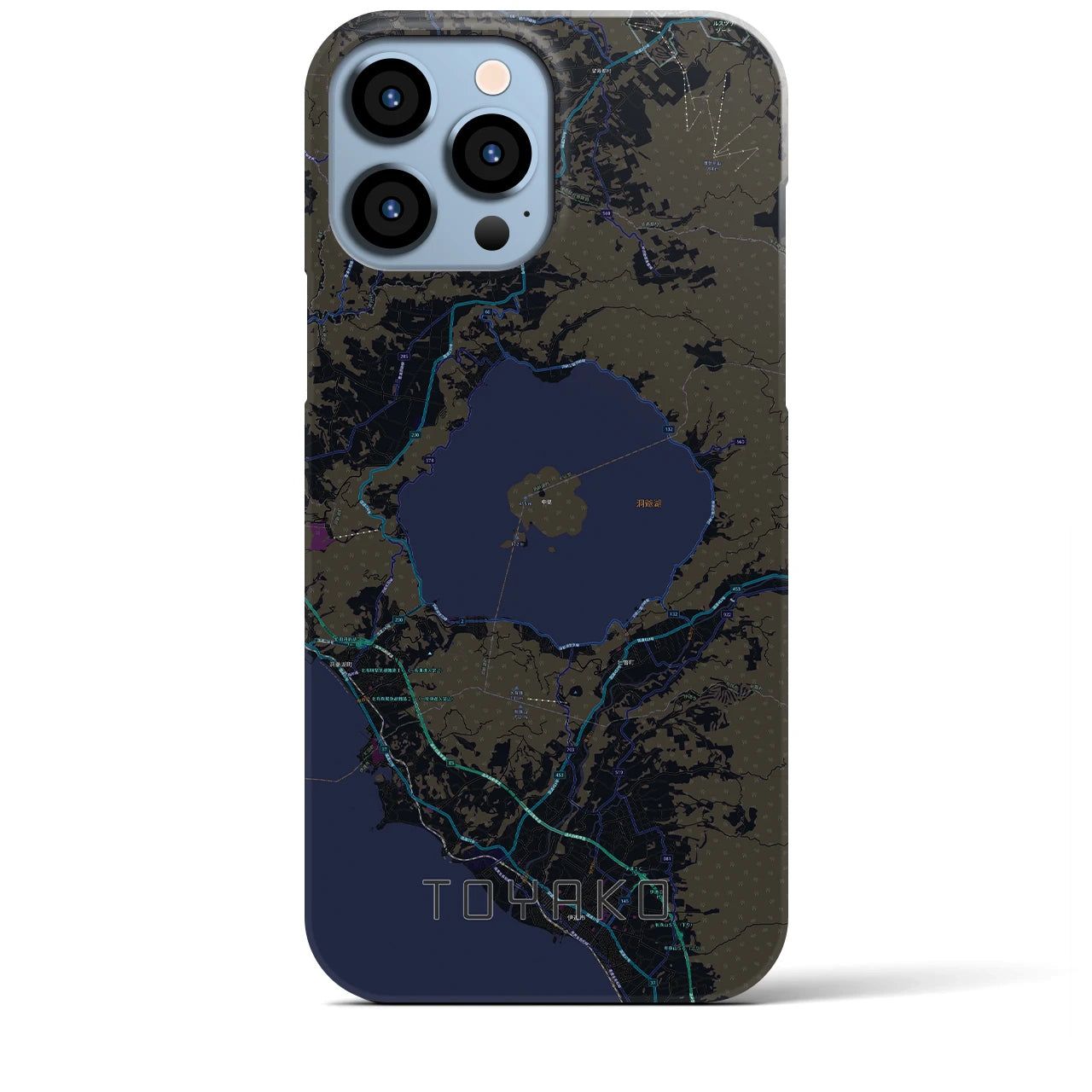 【洞爺湖】地図柄iPhoneケース（バックカバータイプ・ブラック）iPhone 13 Pro Max 用