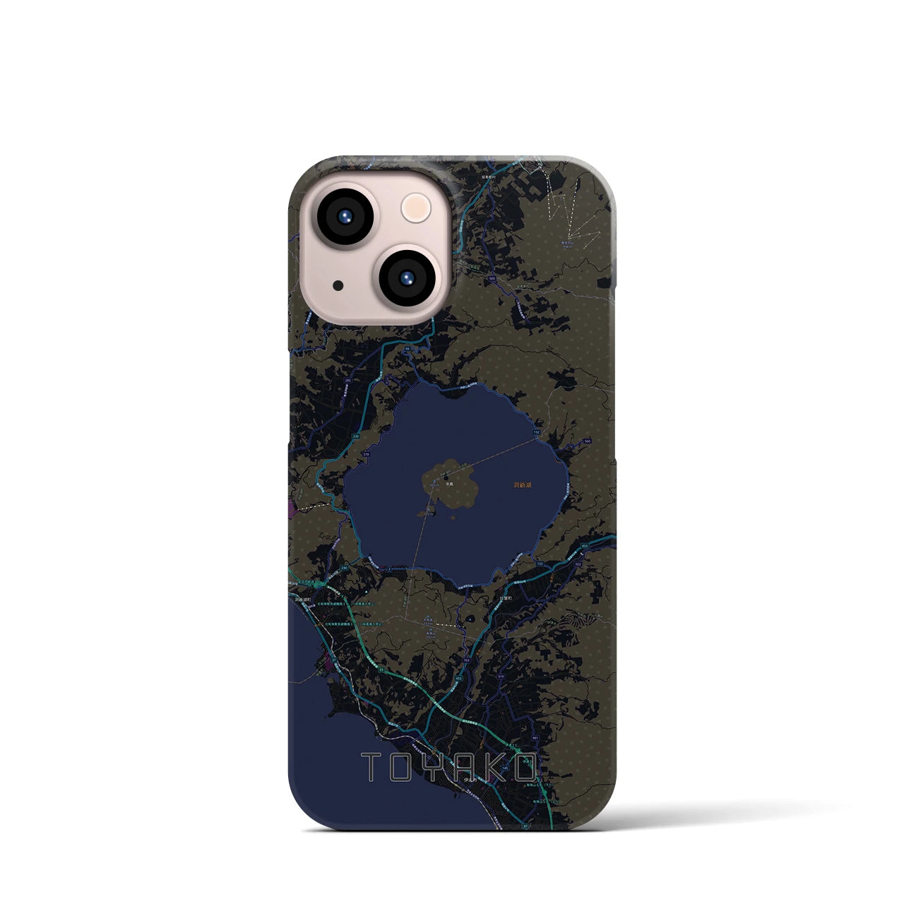 【洞爺湖】地図柄iPhoneケース（バックカバータイプ・ブラック）iPhone 13 mini 用