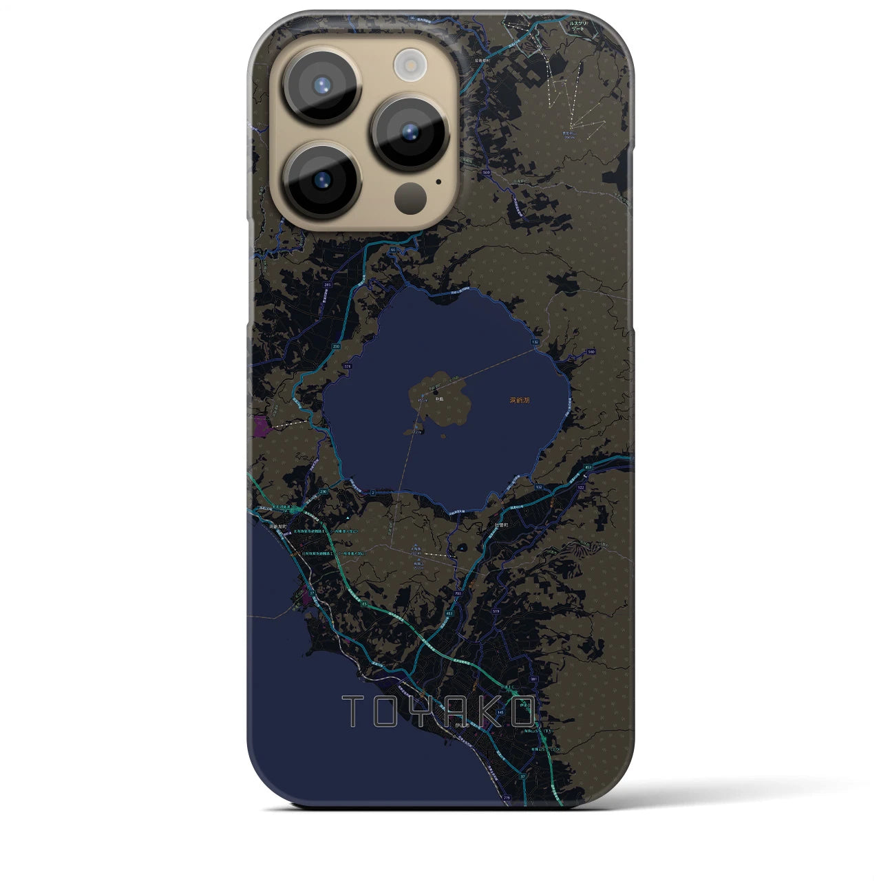 【洞爺湖】地図柄iPhoneケース（バックカバータイプ・ブラック）iPhone 14 Pro Max 用