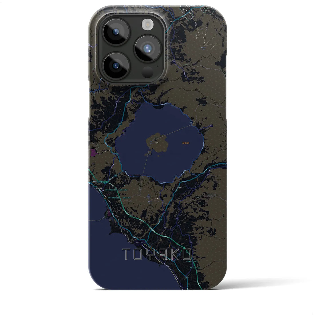 【洞爺湖】地図柄iPhoneケース（バックカバータイプ・ブラック）iPhone 15 Pro Max 用