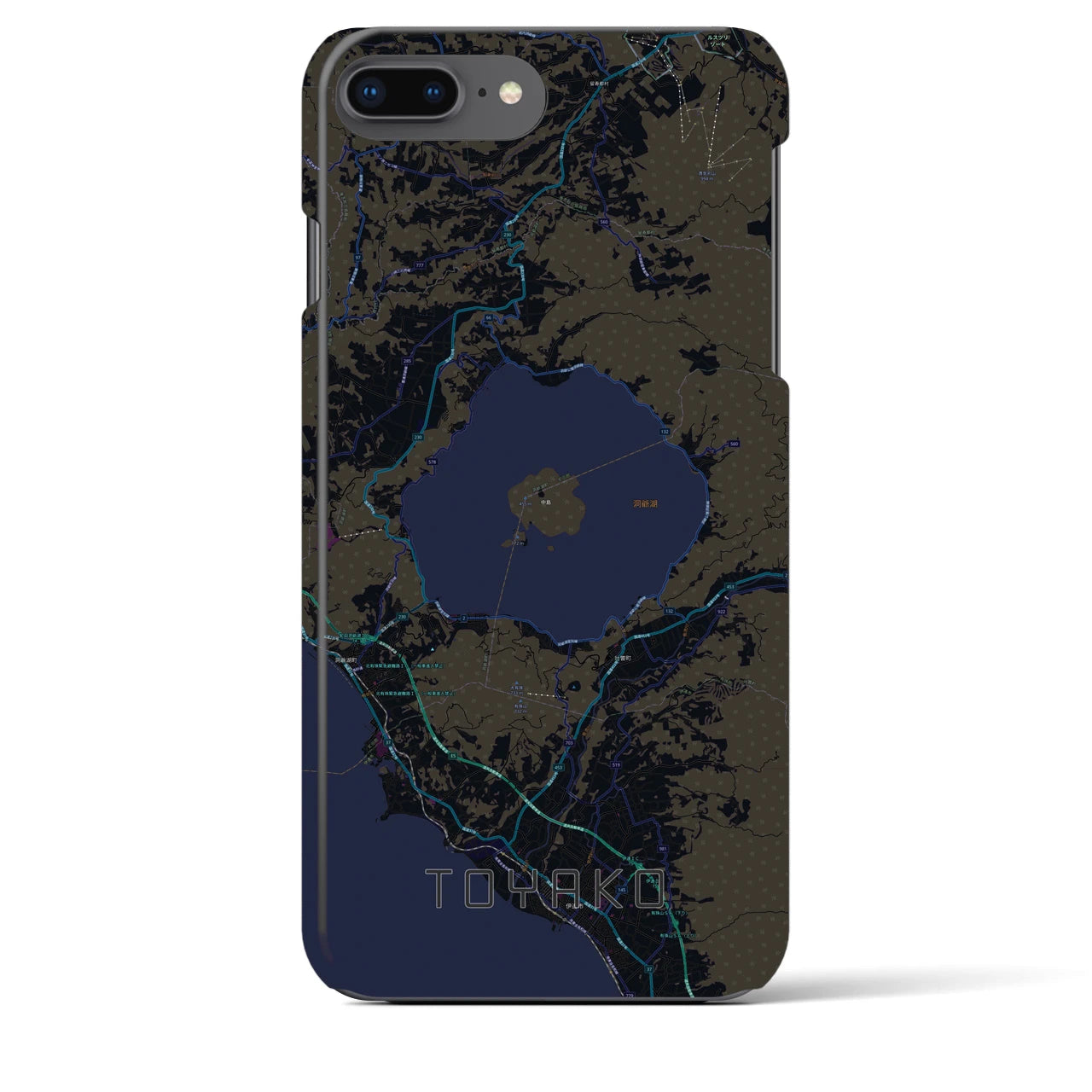 【洞爺湖】地図柄iPhoneケース（バックカバータイプ・ブラック）iPhone 8Plus /7Plus / 6sPlus / 6Plus 用