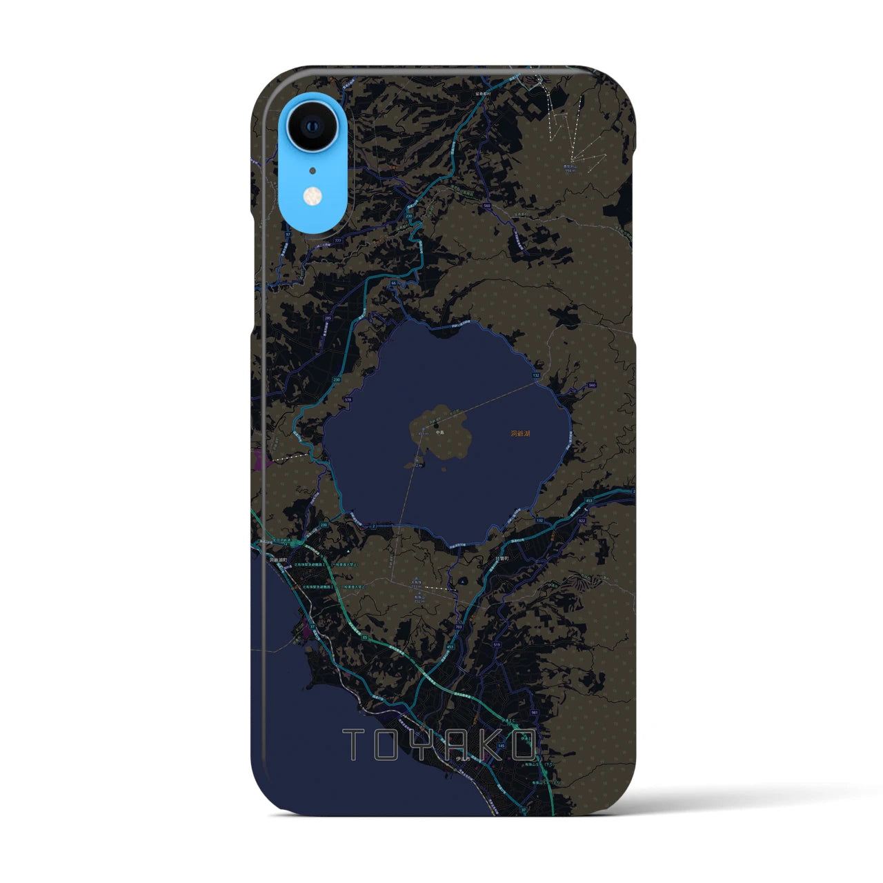 【洞爺湖】地図柄iPhoneケース（バックカバータイプ・ブラック）iPhone XR 用