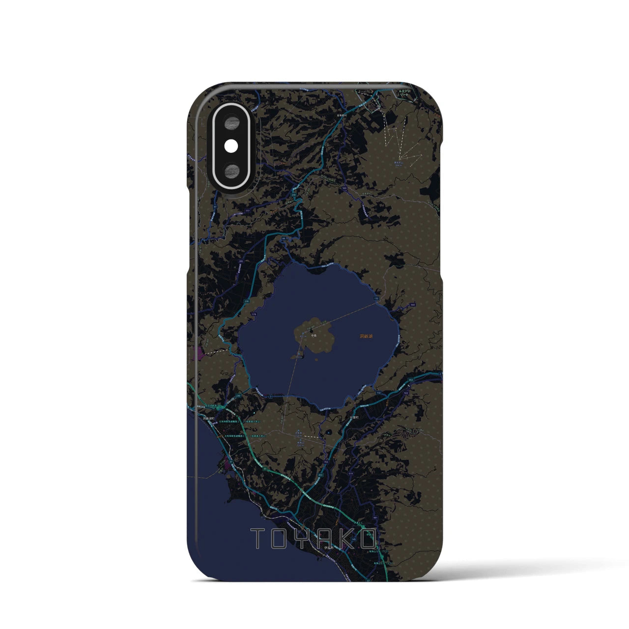 【洞爺湖】地図柄iPhoneケース（バックカバータイプ・ブラック）iPhone XS / X 用
