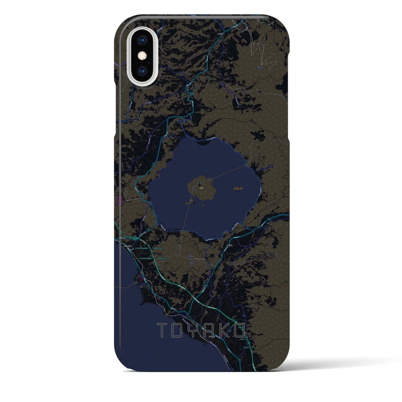【洞爺湖】地図柄iPhoneケース（バックカバータイプ・ブラック）iPhone XS Max 用