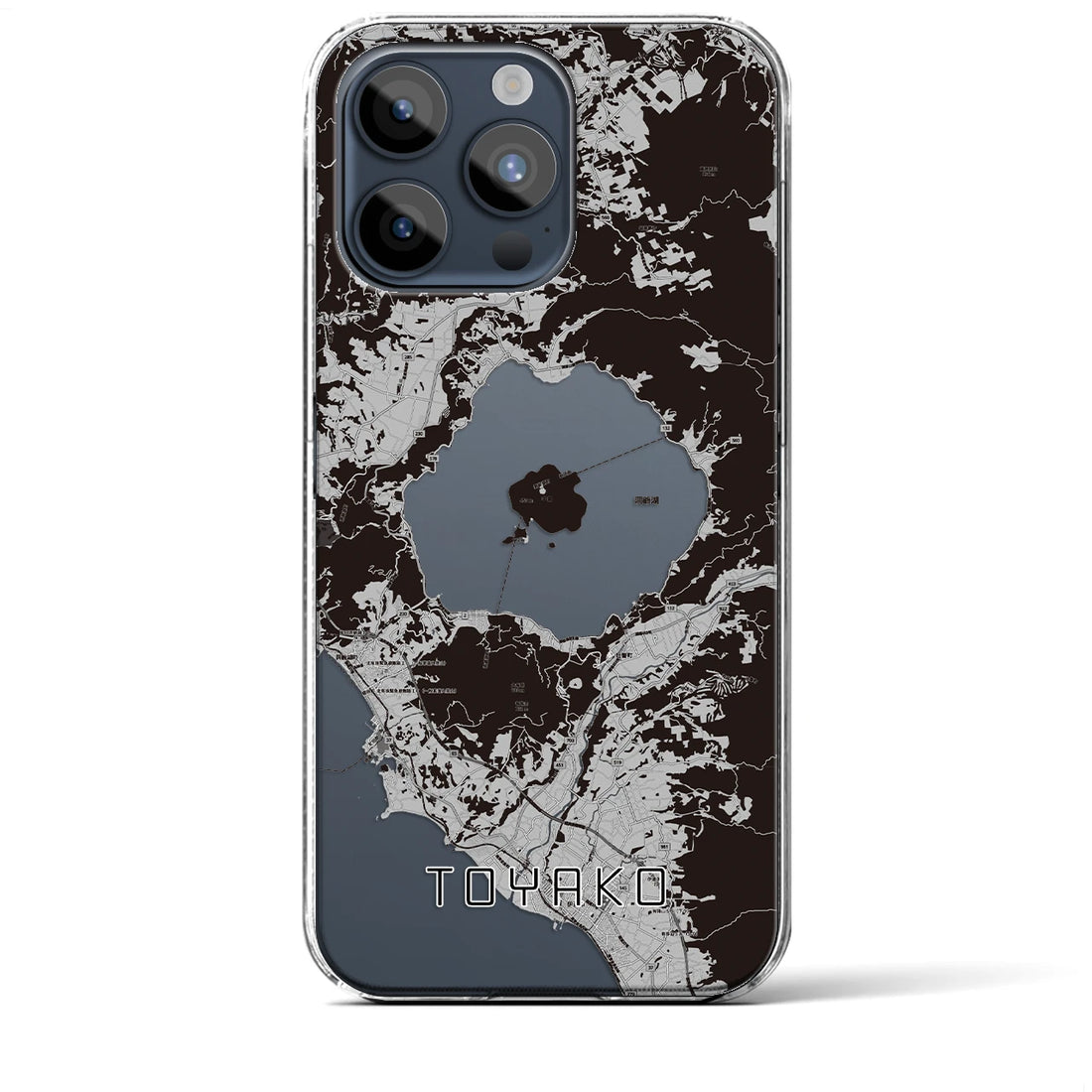 【洞爺湖】地図柄iPhoneケース（クリアタイプ・モノトーン）iPhone 15 Pro Max 用