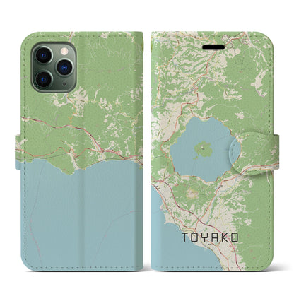 【洞爺湖（北海道）】地図柄iPhoneケース（手帳タイプ）ナチュラル・iPhone 11 Pro 用