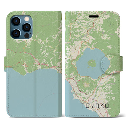 【洞爺湖（北海道）】地図柄iPhoneケース（手帳タイプ）ナチュラル・iPhone 12 / 12 Pro 用