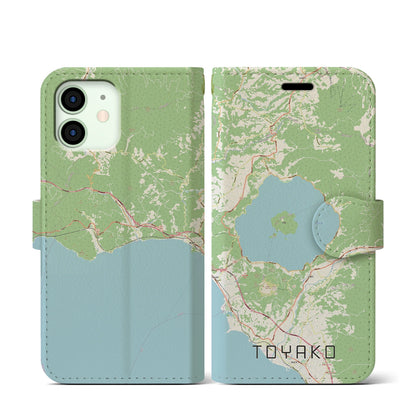 【洞爺湖（北海道）】地図柄iPhoneケース（手帳タイプ）ナチュラル・iPhone 12 mini 用