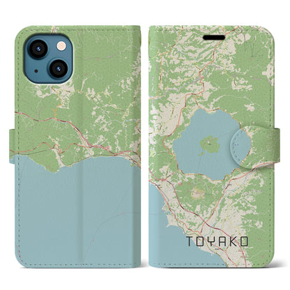 【洞爺湖（北海道）】地図柄iPhoneケース（手帳タイプ）ナチュラル・iPhone 13 用