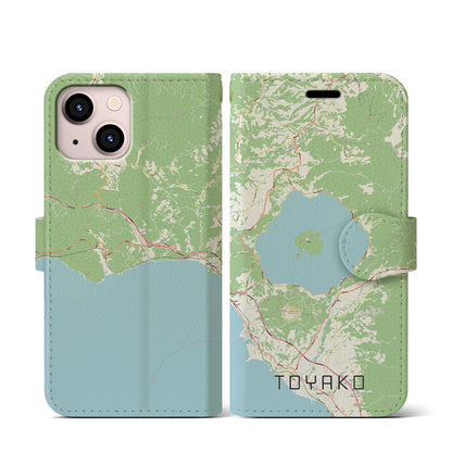 【洞爺湖（北海道）】地図柄iPhoneケース（手帳タイプ）ナチュラル・iPhone 13 mini 用