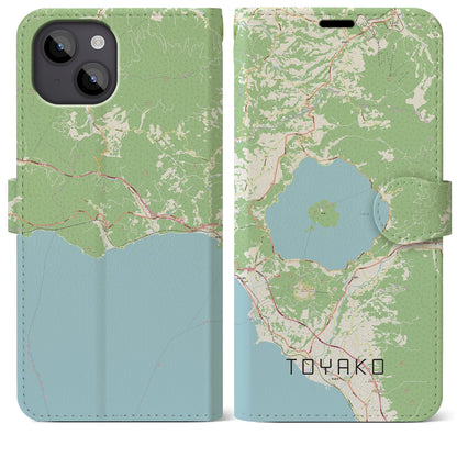 【洞爺湖（北海道）】地図柄iPhoneケース（手帳タイプ）ナチュラル・iPhone 14 Plus 用