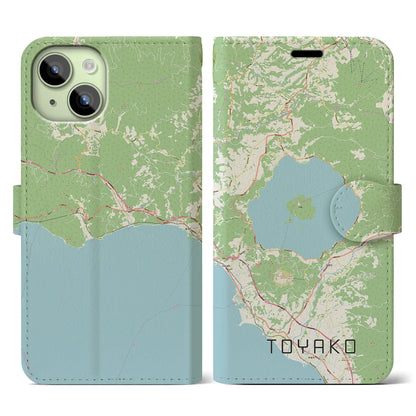 【洞爺湖（北海道）】地図柄iPhoneケース（手帳タイプ）ナチュラル・iPhone 15 用