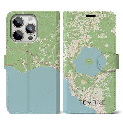 【洞爺湖（北海道）】地図柄iPhoneケース（手帳タイプ）ナチュラル・iPhone 15 Pro 用