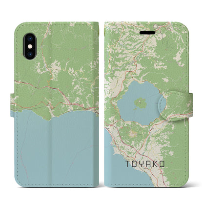【洞爺湖（北海道）】地図柄iPhoneケース（手帳タイプ）ナチュラル・iPhone XS / X 用