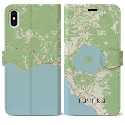 【洞爺湖（北海道）】地図柄iPhoneケース（手帳タイプ）ナチュラル・iPhone XS Max 用