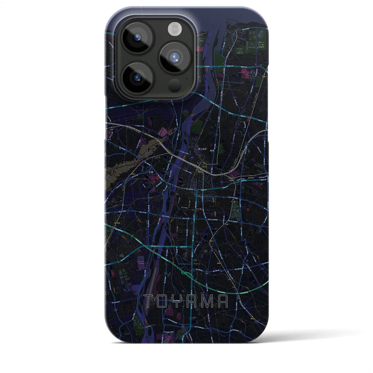 【富山】地図柄iPhoneケース（バックカバータイプ・ブラック）iPhone 15 Pro Max 用