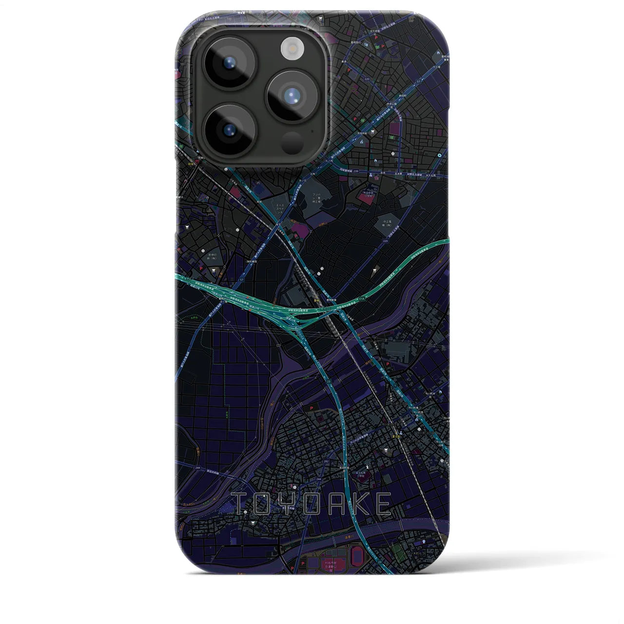 【豊明】地図柄iPhoneケース（バックカバータイプ・ブラック）iPhone 15 Pro Max 用