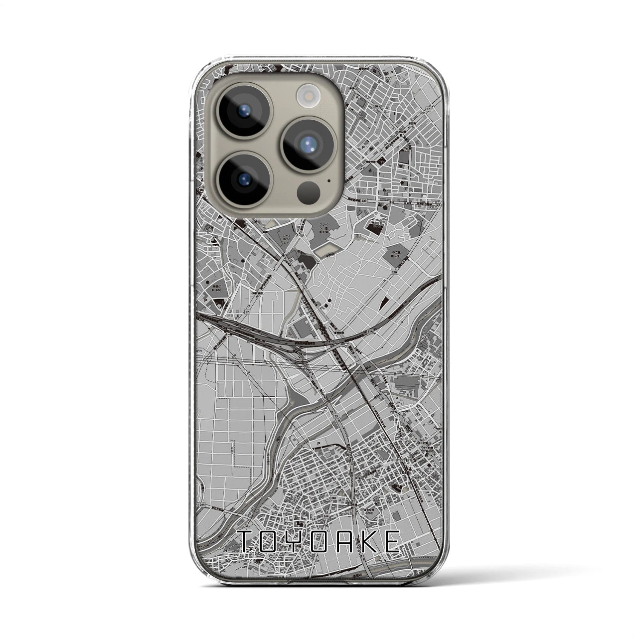 【豊明】地図柄iPhoneケース（クリアタイプ・モノトーン）iPhone 15 Pro 用