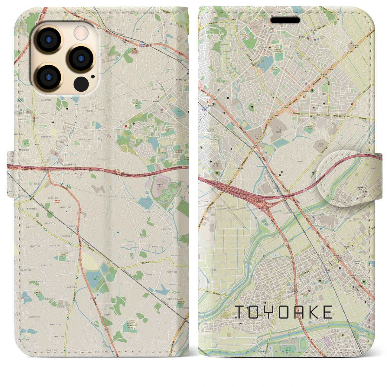 【豊明】地図柄iPhoneケース（手帳両面タイプ・ナチュラル）iPhone 12 Pro Max 用