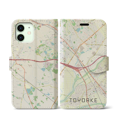 【豊明（愛知県）】地図柄iPhoneケース（手帳タイプ）ナチュラル・iPhone 12 mini 用