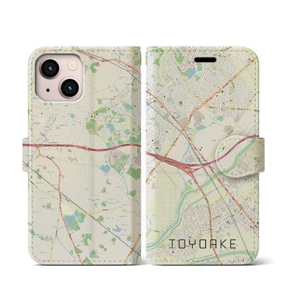 【豊明（愛知県）】地図柄iPhoneケース（手帳タイプ）ナチュラル・iPhone 13 mini 用